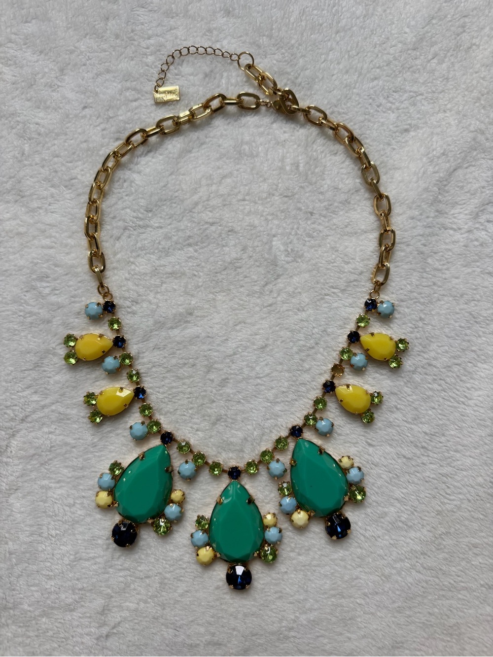 Lilly Pulitzer Gold Tone Statement Necklace Blue Green Yellow Crystal Bib